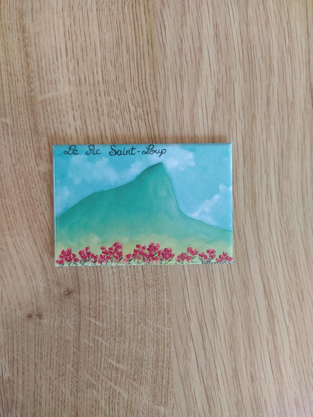 Magnet "Pic St Loup et coquelicots" version 2 -  7,8 x 5,3cm