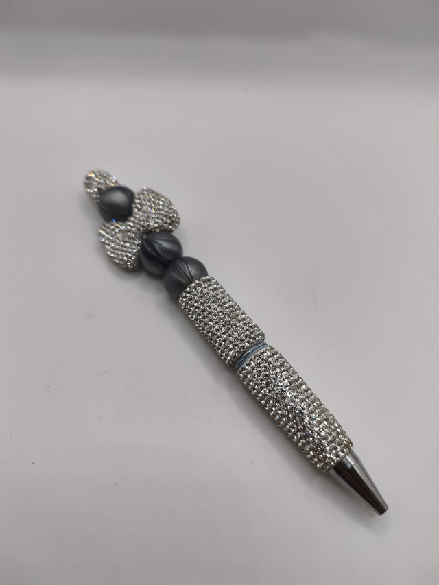 Stylo noeud strass argenté 