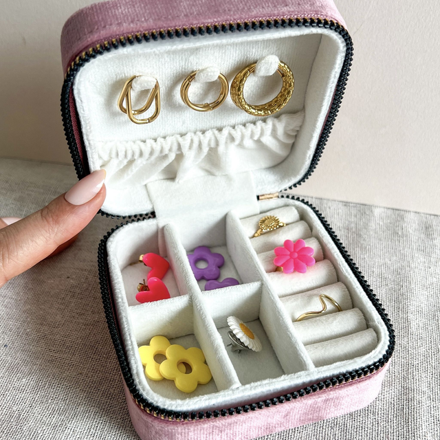 Boite à bijoux velours rose