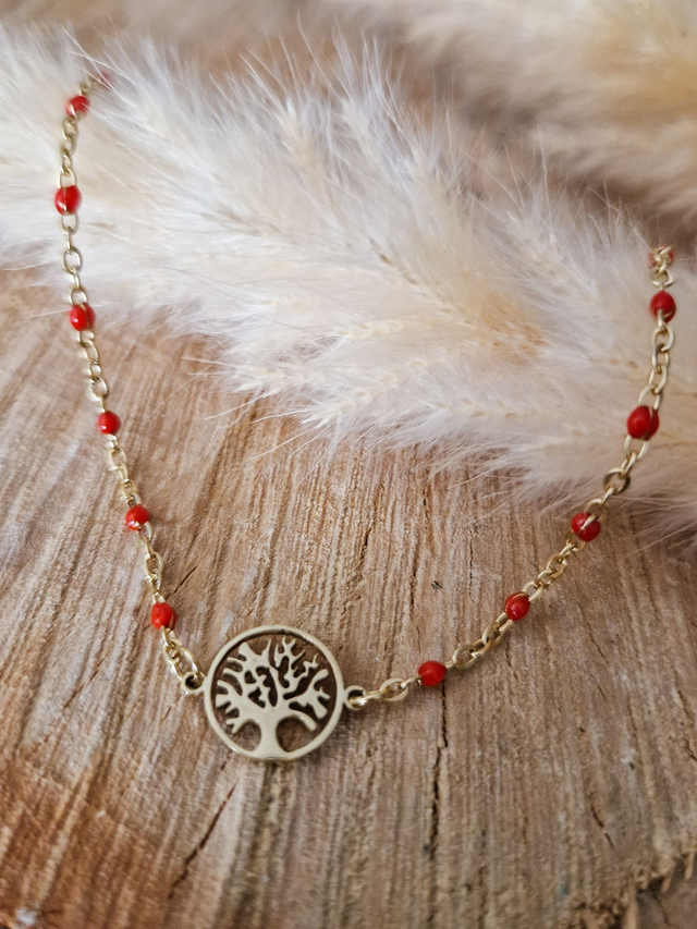 Bracelet "Arbre de vie" - Modèle doré et rouge