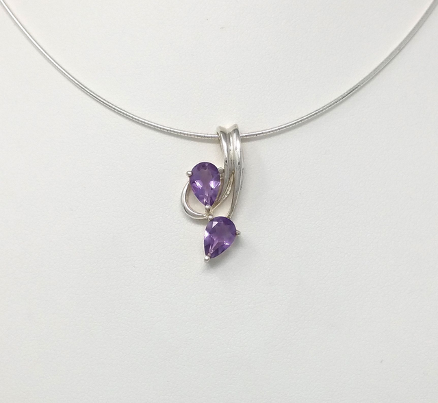 PENDENTIF DEUX GOUTTES D'AMETHYSTE CERTIES D'ARGENT MASSIF VENDU SANS CHAINE - VP481