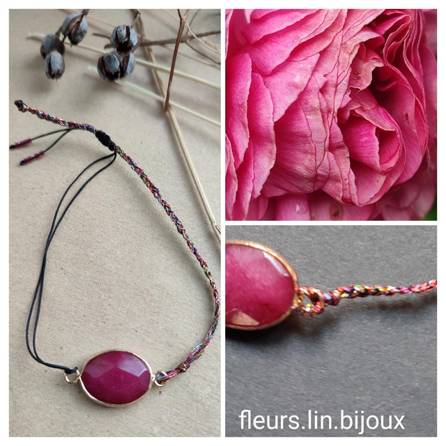 Z-Bracelet tressé en agate rose réglable 