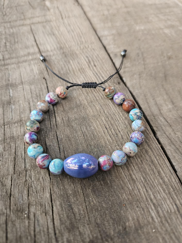 Bracelet jaspe impérial et perle céramique