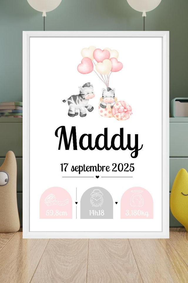 Toile de naissance personnalisée encadrée – Cadeau de naissance unique – Décoration chambre bébé – Souvenir doux et poétique