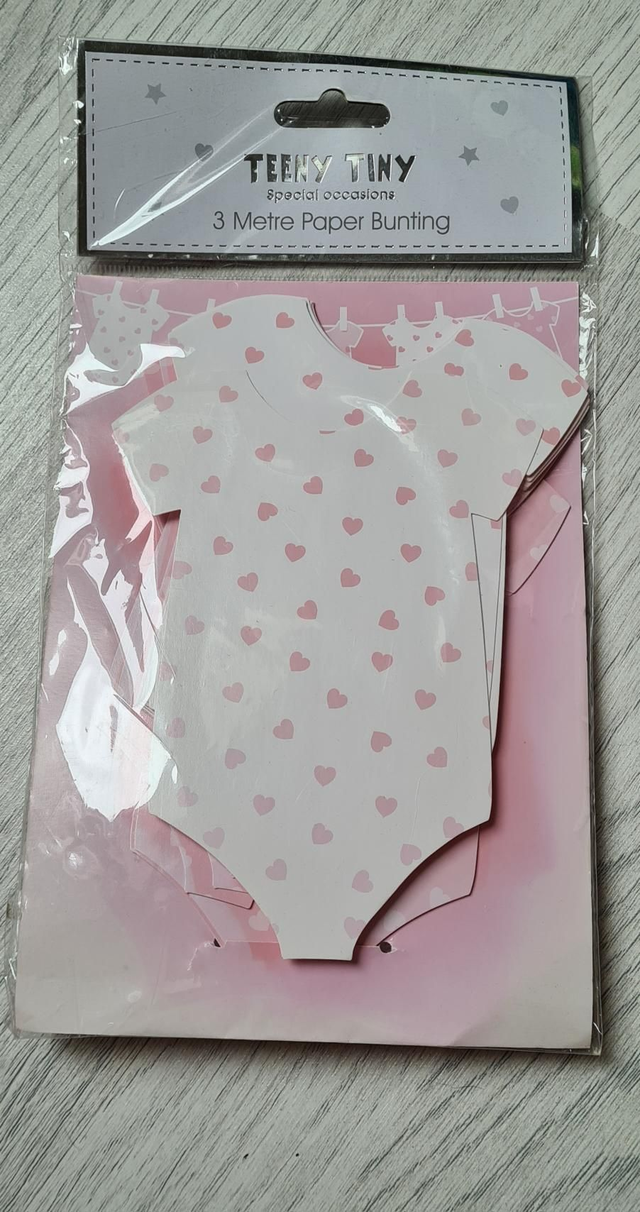 Bunting baby girl vest 3m pink hearts paper