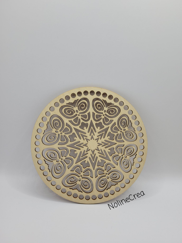 Base ronde en bois motif papillons, base ronde bois 15 cm pour crochet