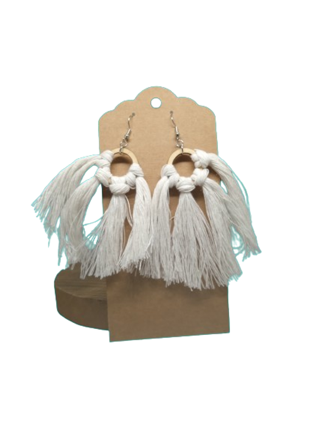 Boucles d’oreilles en bois et macramé - Style bohème chic