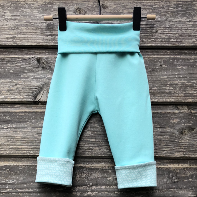 Pantalon évolutif french terry «Turquoise et Bulles menthe»
