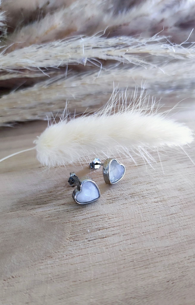 A Boucles d'oreilles Argent 925 Pierre de lune Coeur