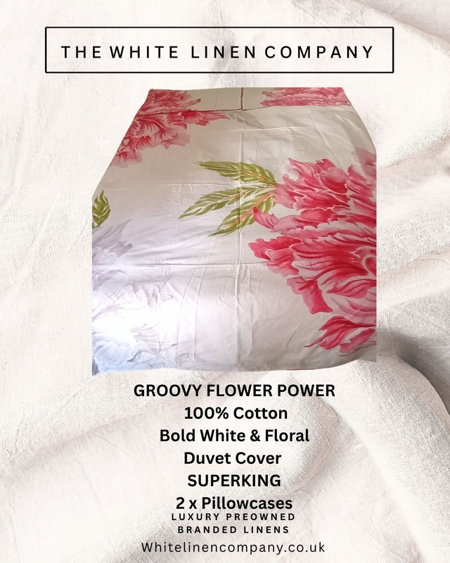 Groovy Pink Bold Flower Power 100% Cotton SUPERKING Duvet Cover - 2 Pillowcases