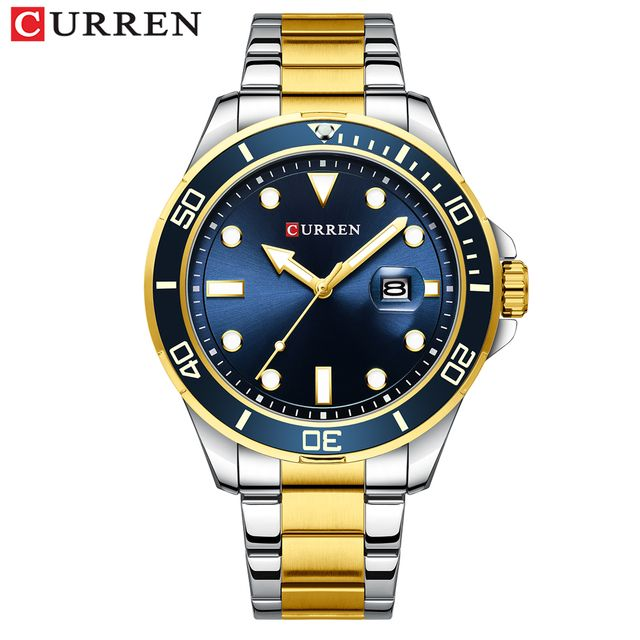 Orologio Curren in acciaio inossidabile con datario blu e oro