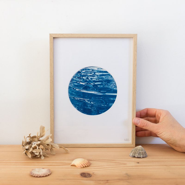 Ondes - Cyanotype encadré - 18x24 cm