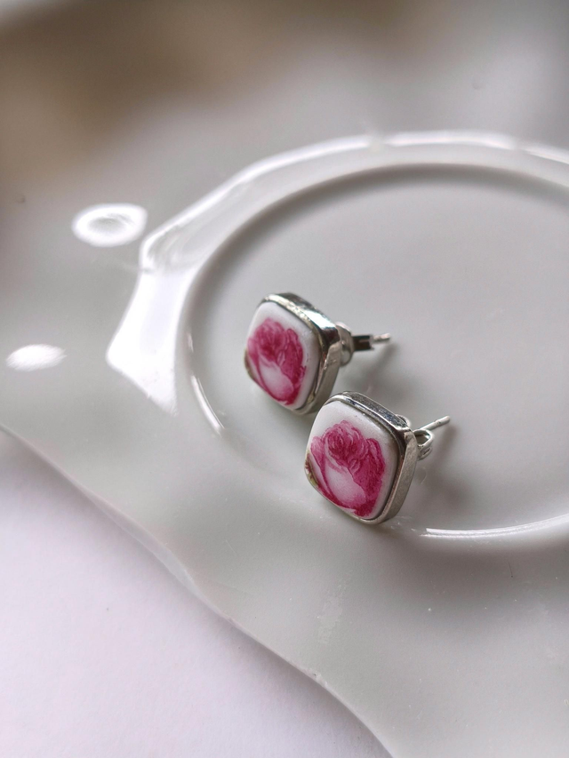 Boucles d&#039;oreilles carrées - porcelaine tchécoslovaque - Pirkenhammer no.4