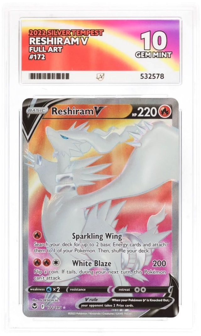 Ace (Gem Mint 10) Reshiram V FullArt 2022 Silver Sempest