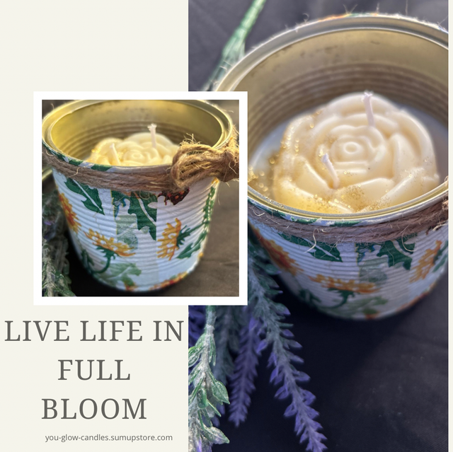 Flower embed tin can candle