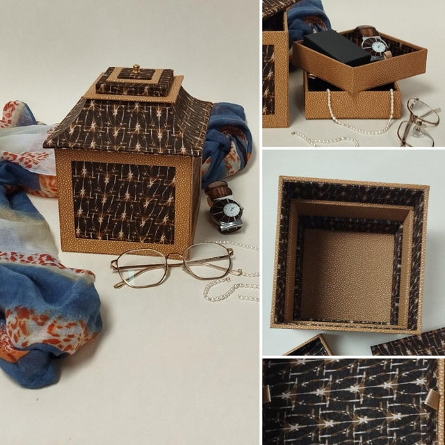 Boite à bijoux style pagode - similicuir et tissu