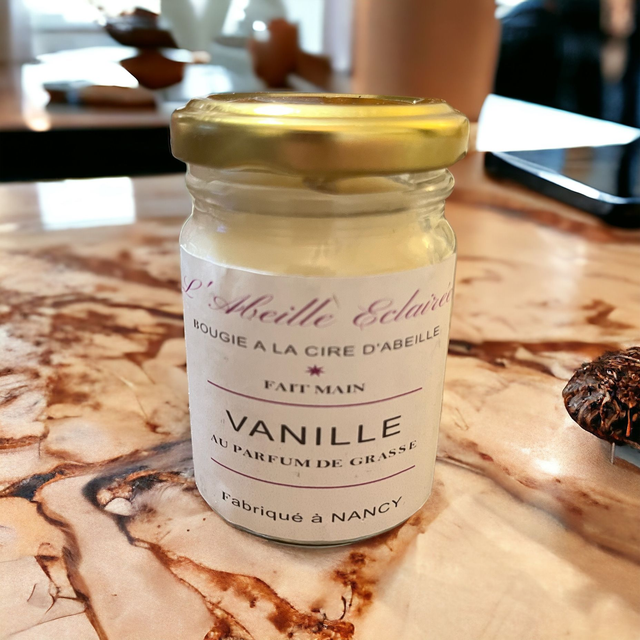 Bougie parfumée à la cire d'abeille -  Parfum Vanille   