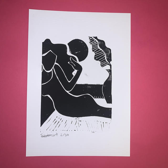 Linogravure A4 édition limitée &quot;Douce soirée&quot; 