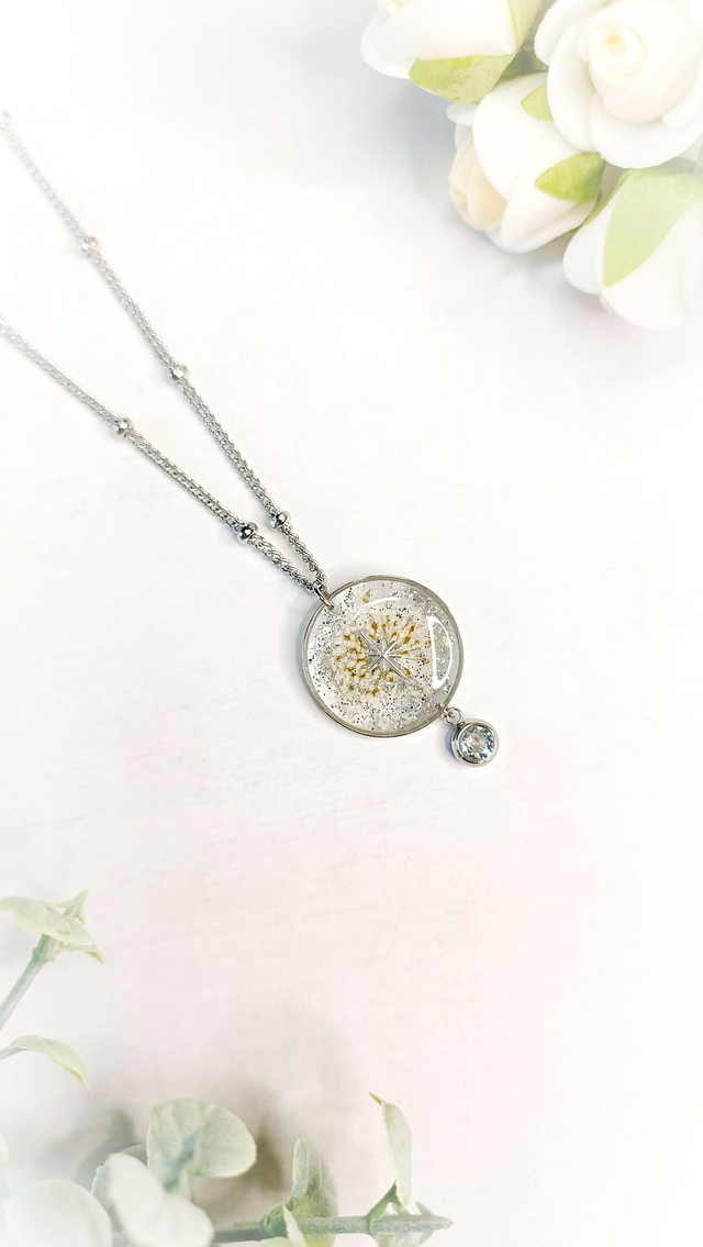 Collier CAROL - Acier argenté - Blanc Dentelle