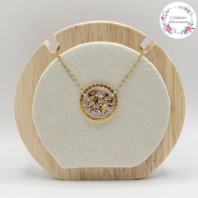 Collier "Rose &amp; feuilles or" doré