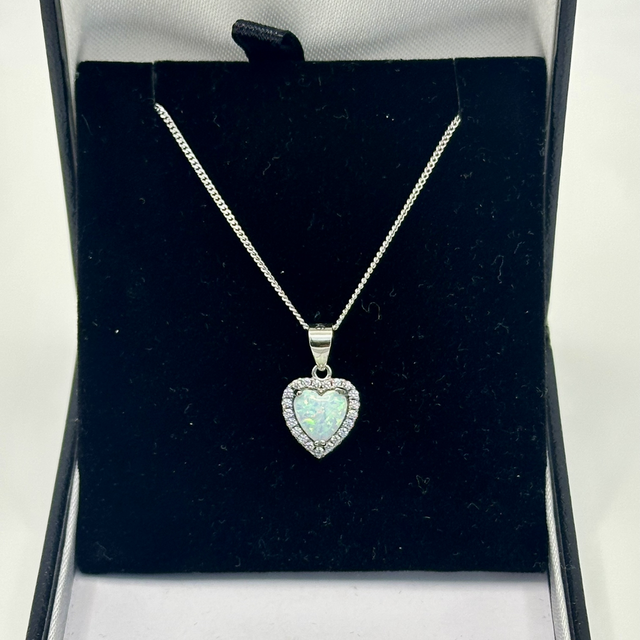 CZ and White Opal Heart Necklace