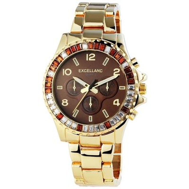 Montre marque Excellanc  bracelet acier inoxydable de couleur dorée brillant