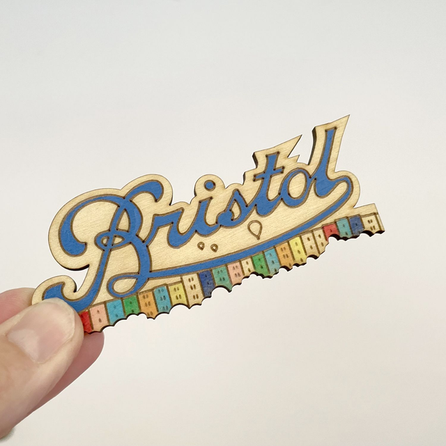 Bristol logo magnet souvenir, hand-painted, laser cut and etched