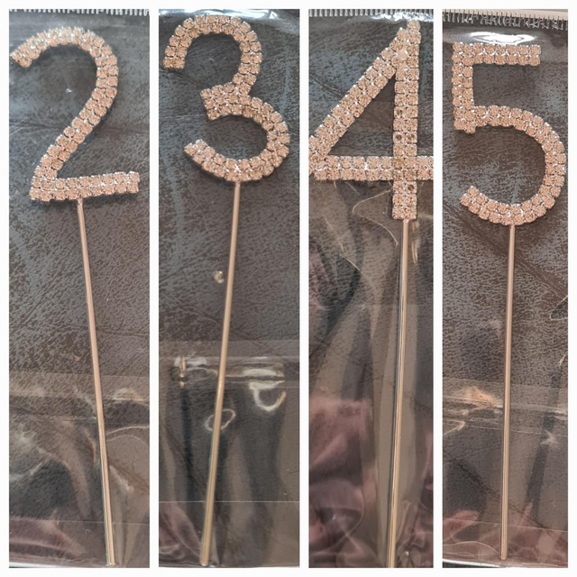 Diamante Silver Number Pick Cake Topper Birthday Anniversary