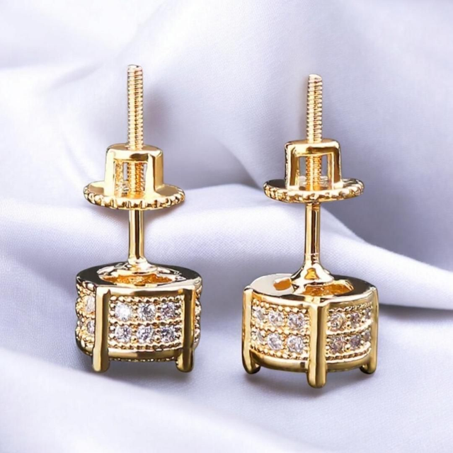 Boucles d'Oreilles Hip-Hop en Argent 925 Plaqué Or Jaune 18K - Homme