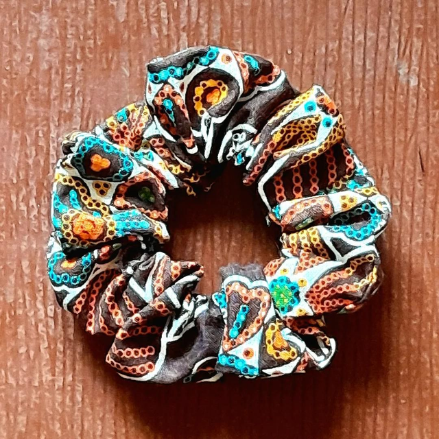 Chouchou S fleurs marrons/bleues