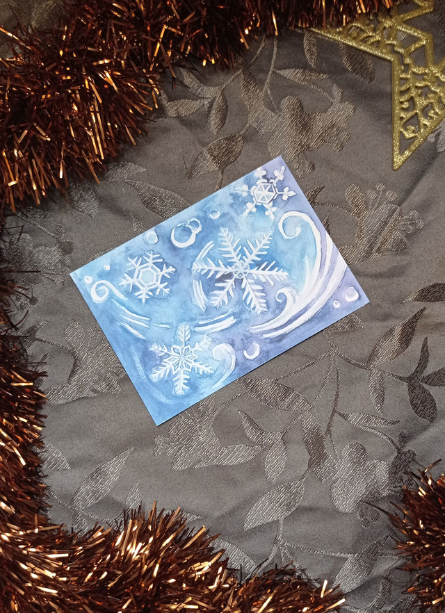 Carte Postale A6 – Flocons de Neige Poétiques (Aquarelle)