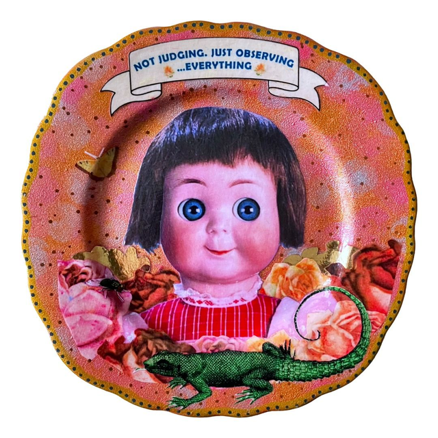 "Not Judging. Just Observing...Everything" Rose Gold Upcycled Wall Plate - House of Frisson