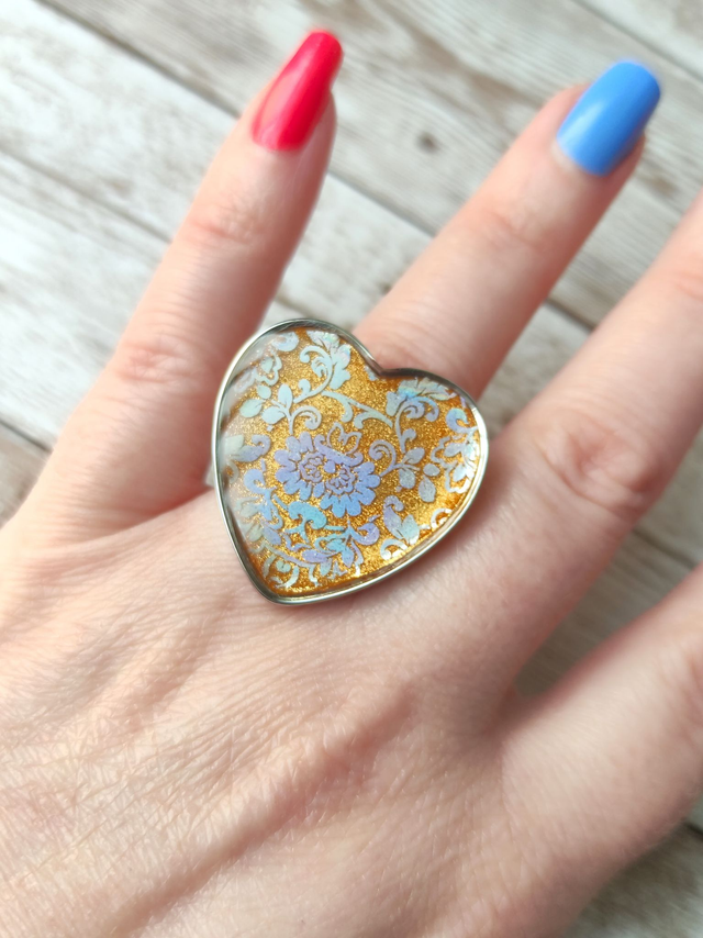 Bague acier cœur &quot;Baroque&quot; réglable 