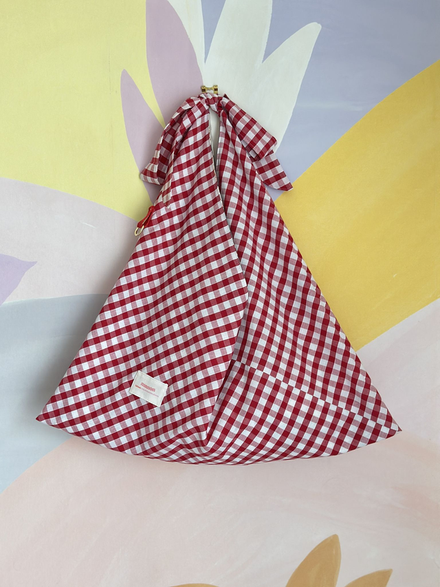 SAC ORIGAMI - Vichy rouge / tissu fleuri - Fait main à Reims (France)