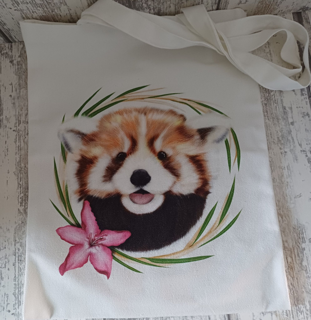 Red panda cotton tote bag 
