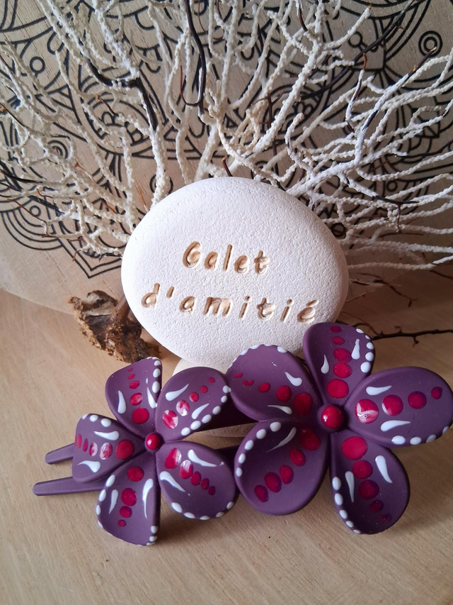 Pince à cheveux mandala fleurs violet/rose/blanc