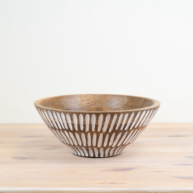 Large Patterned Mango Wood Serving Bowl