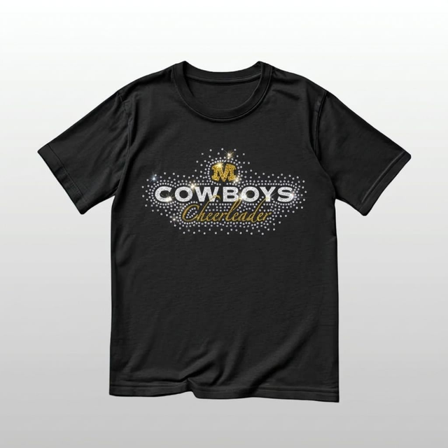 Schwarzes T-Shirt „COWBOYS Cheerleader“ Glitzerdruck und Strassapplikation