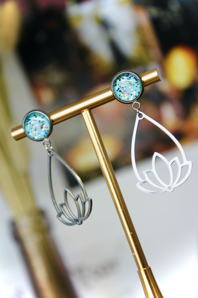 BO Lotus argentées - Lagon céleste (bleu turquoise et paillettes dorées)