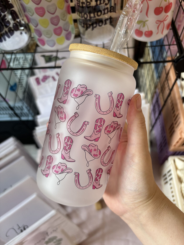 Cowgirl Dreams - Glass Tumbler with Bamboo Lid and Reusable Straw