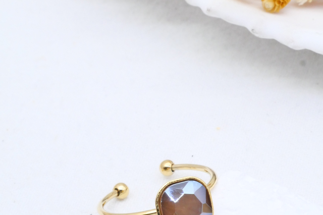 Bague pierre carré réglable or