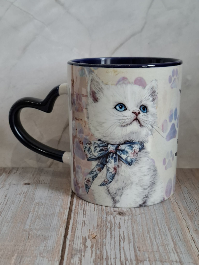 Mug coeur bleu royal chat blanc