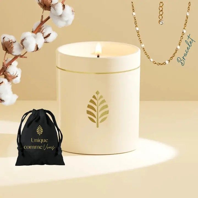 Bougie Bijou Blanche-  Coton &amp; Swarovski