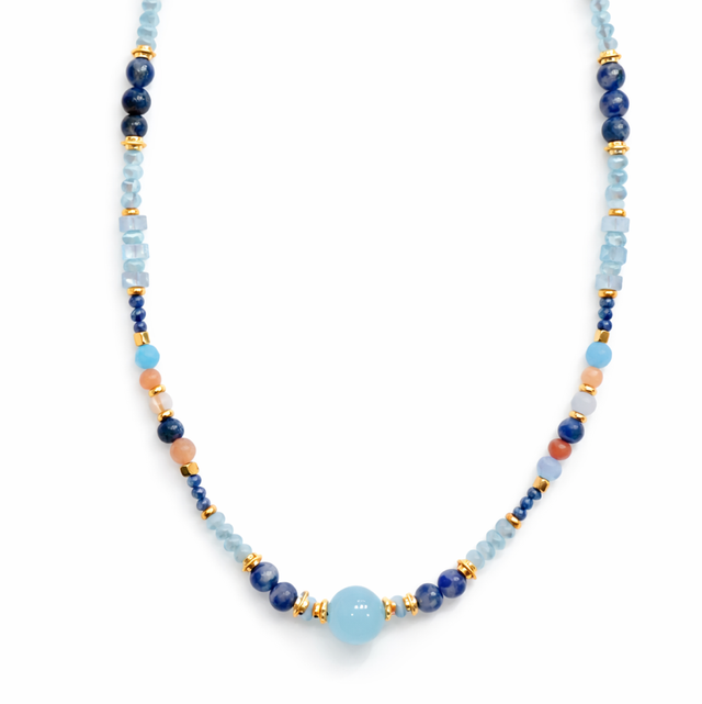 Collar acero dorado cristales azules 