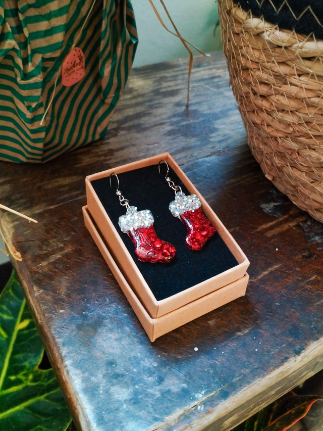 Pendientes de Calcetines Papa Noel Brillante Navidad