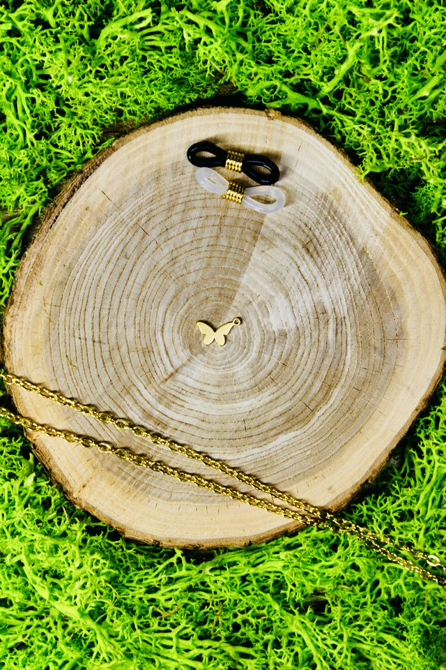 Chaine de lunettes touche de magie dorée personnalisée Papillon