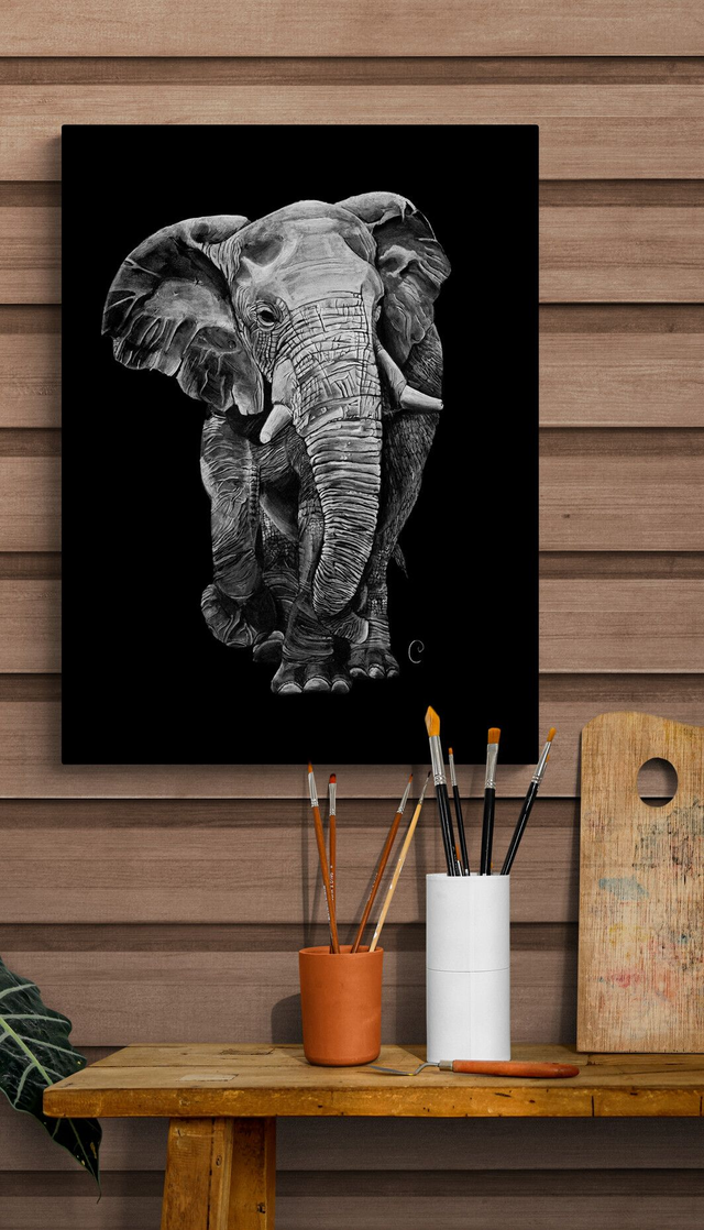 Reproduction Aquarelle Eléphant sur Alu - Tirage limité, numéroté et signé - 50x70cm