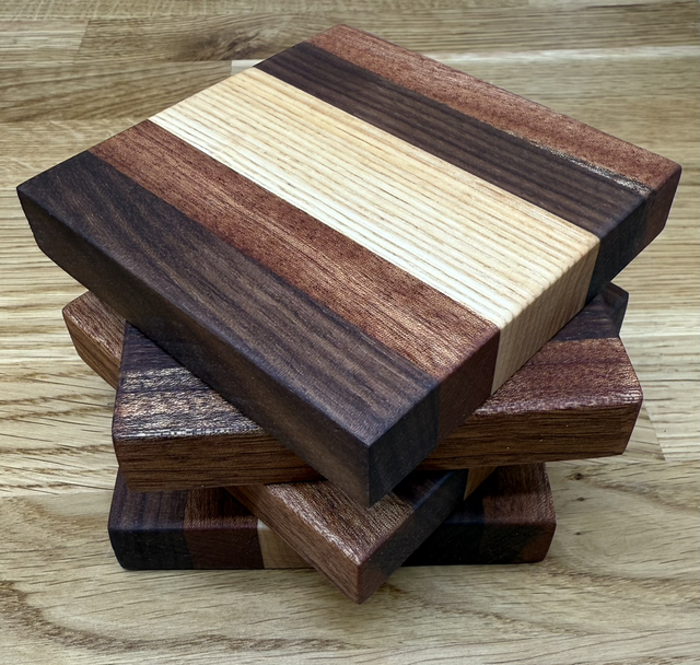 Handmade Hardwood Coasters – Mahogany, Ash &amp; Black Walnut