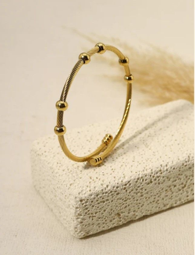 Bracelet "Eclat" jonc ajustable à 6 boules en acier inoxydable