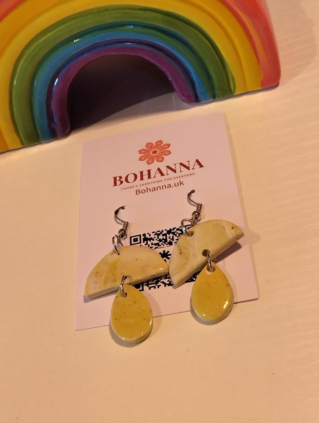 Handmade polymer clay Yellow  Drop Earrings 